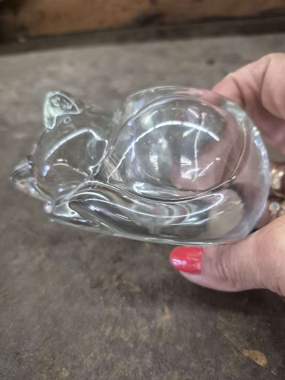 Indiana Glass Clear Sleeping Cat Votive Candle Holder / Paper Clip Holder
